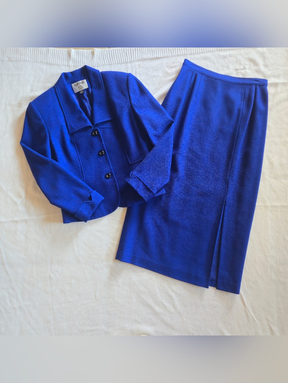 Vintage Kasper ASL 6 Petite Royal Blue 2PC Skirt Suit Old Money Power Dressing